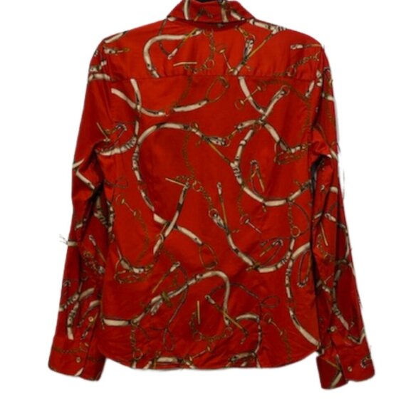 TALBOTS Stretch Womens Red Equestrian Horse Button Down Blouse Top Sz 10 Preppy - Picture 4 of 6